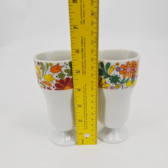 Vintage Mid Century 2 PC Floral Parfait Dessert Cups Made in Japan Hippie Boho - Picture 6 of 8